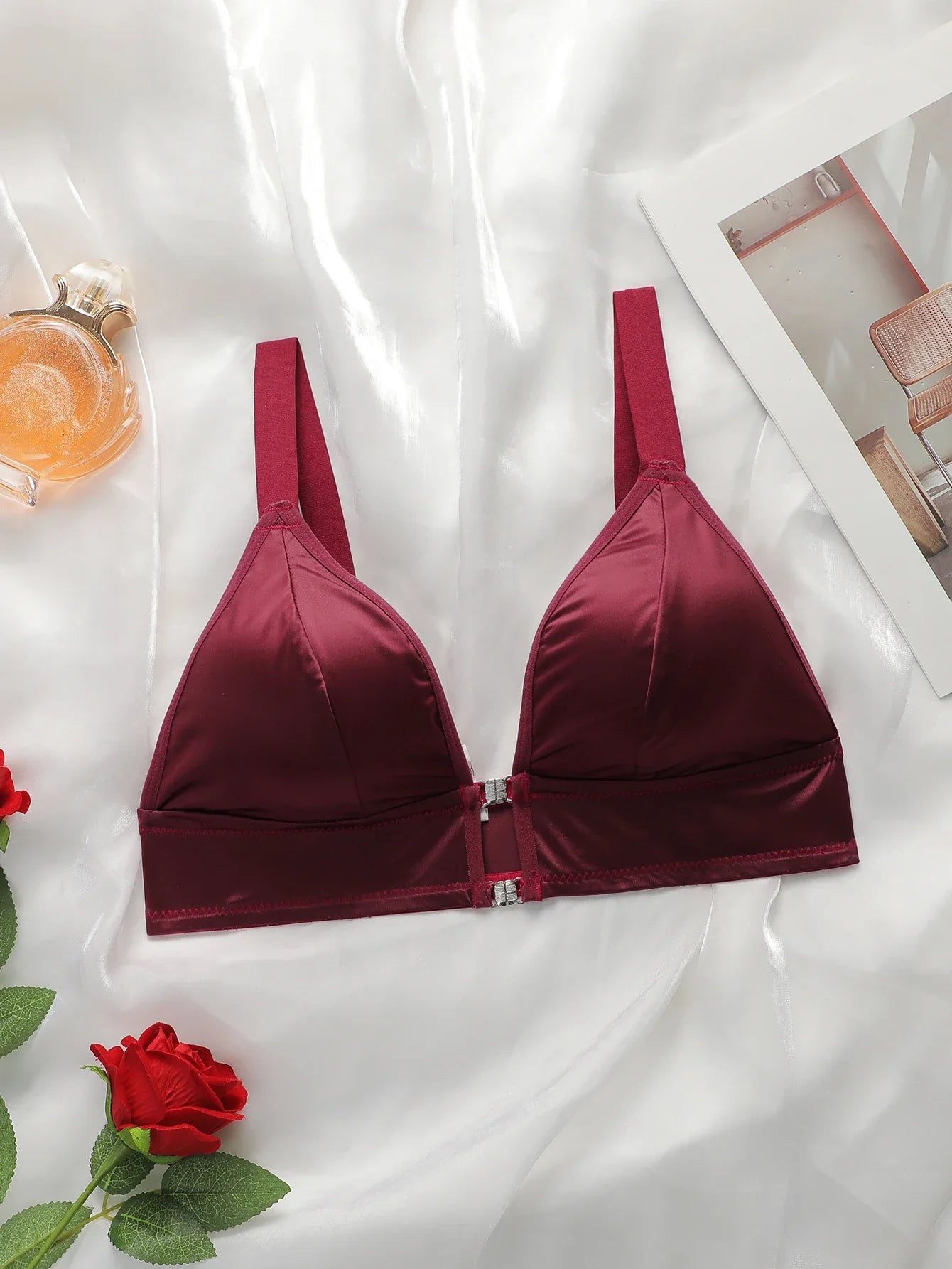 High quality front button without steel ring sexy women's bra red sexy Lingerie thin double layered women's underwear YS3069