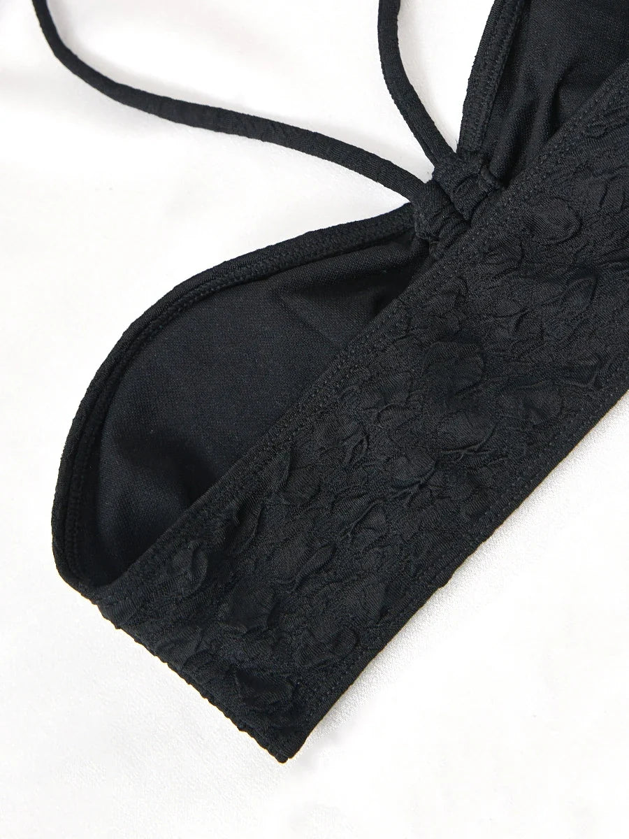 2025 Halter Bandeau Bikini Solid Swimwear Female Sexy Swimsuit Women Bathers Bathing Swimming Swim Suit Beachwear