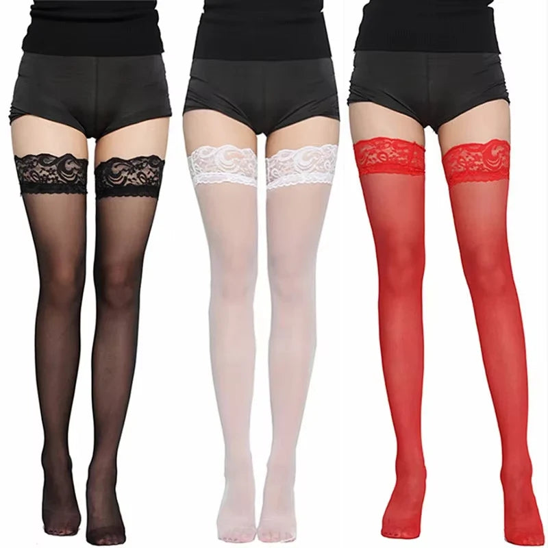 Sexy Lace Stockings for Women Thigh High Sheer Breathable Summer Socks JK Style Fashion Versatile Lingerie Black White Red