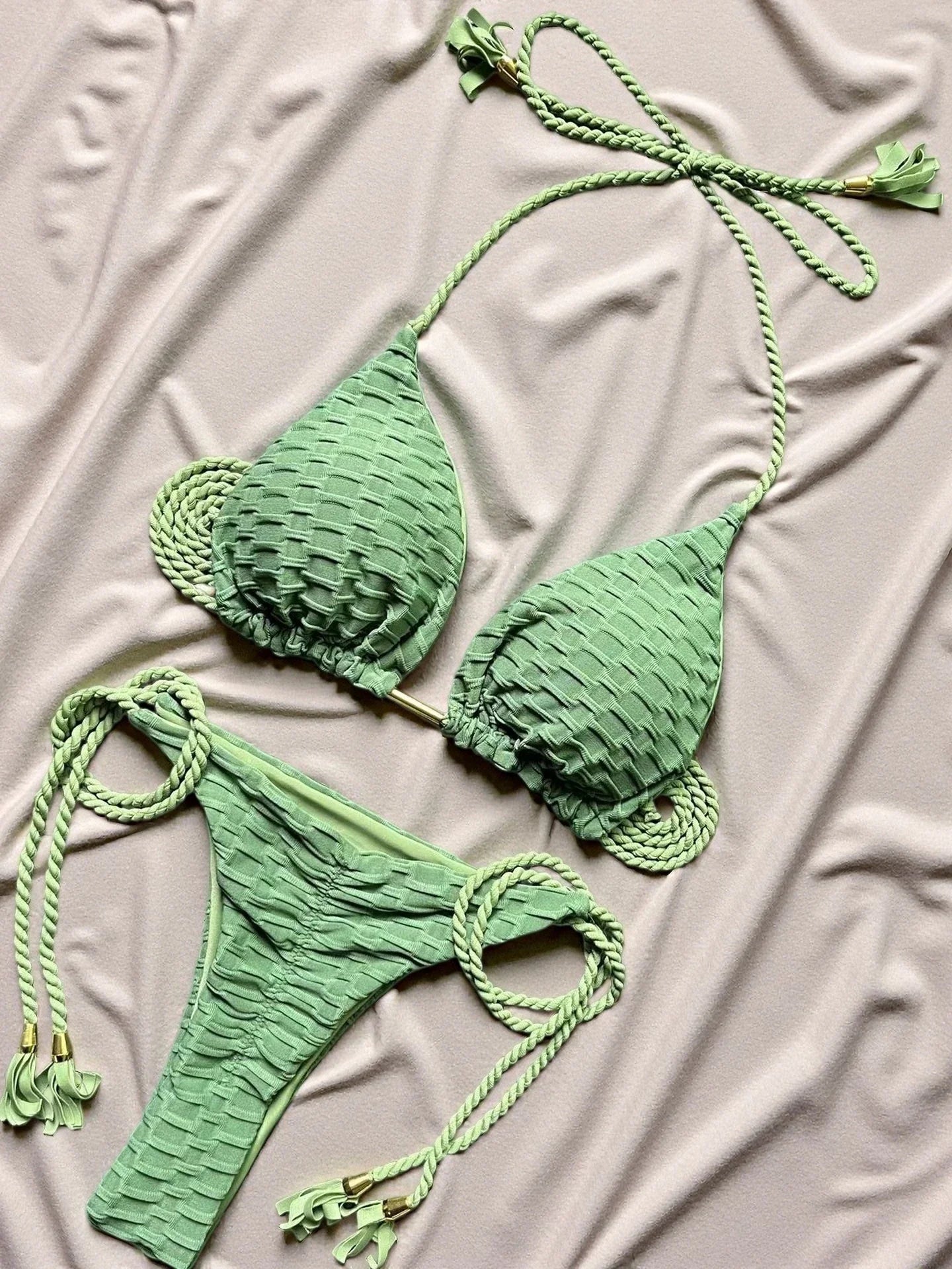 2026 new sexy bikini set with braided straps and split swimsuit 2-piece beach swimsuit