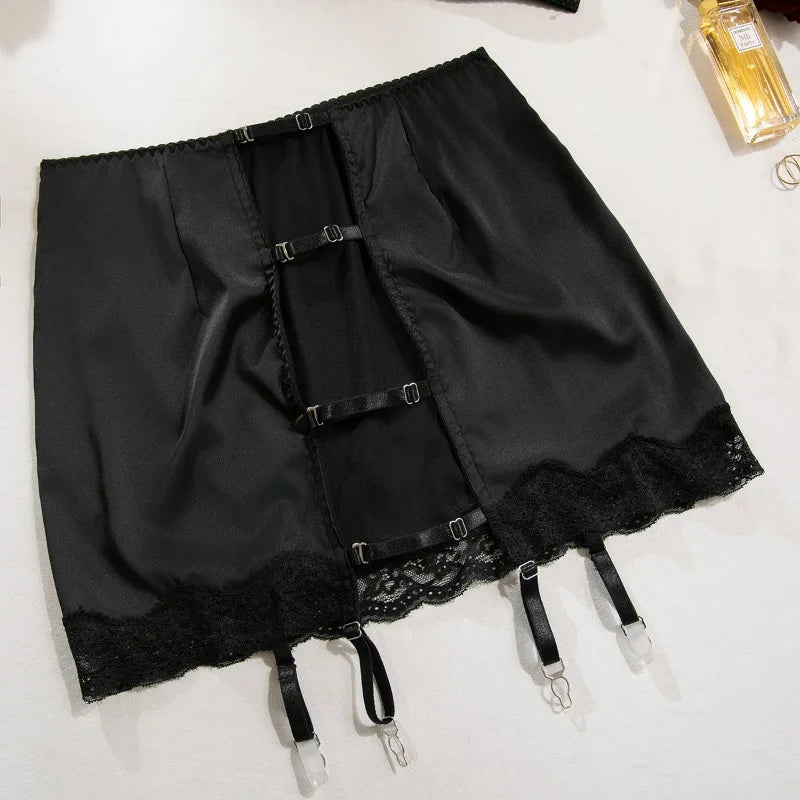 Toucheart Sexy Lingerie Set for Women Mesh Perspective Bra Set Lace Lace Splicing Sexy Hip-pack Skirt Sexy Underwear Garters Set