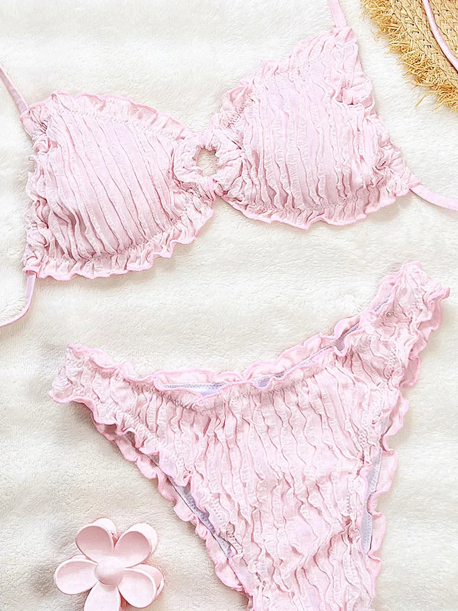 2026 Wrinkled Ruffled Frilled Bikini Female Swimsuit Women Swimwear Two-pieces Bikini Set Bather Bathing Suit Swim Beachwear