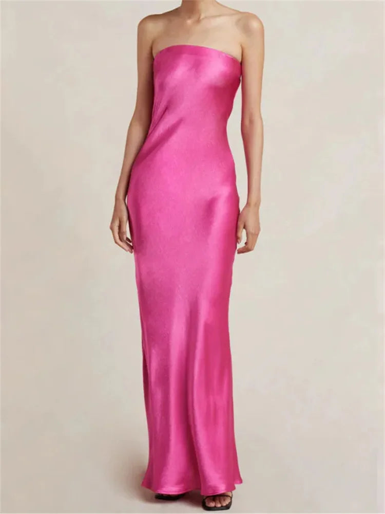 Women Evening Party Long Dress Backless Cut Out Strapless Straight Dress Summer Sexy Elegant Dresses