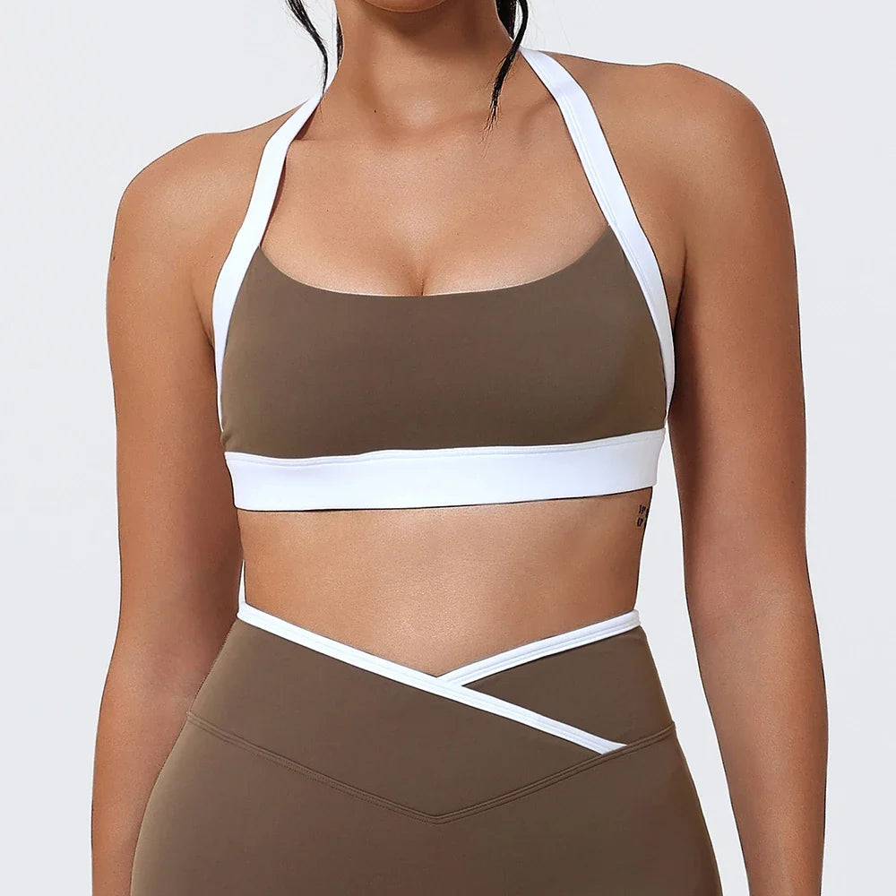 Women Halter Sports Bra Push Up Strappy Sexy Open Back Gym Crop Top Padded Women's Underwear Fitness Workout Yoga Tank Tops