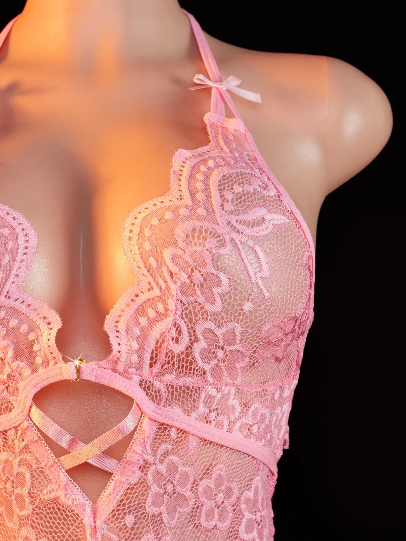 Adult Erotic Bodysuit Lace Hanging Collar Deep V-neck Semi Transparent Women Sexy Lingerie Crotchless Hot Underwear