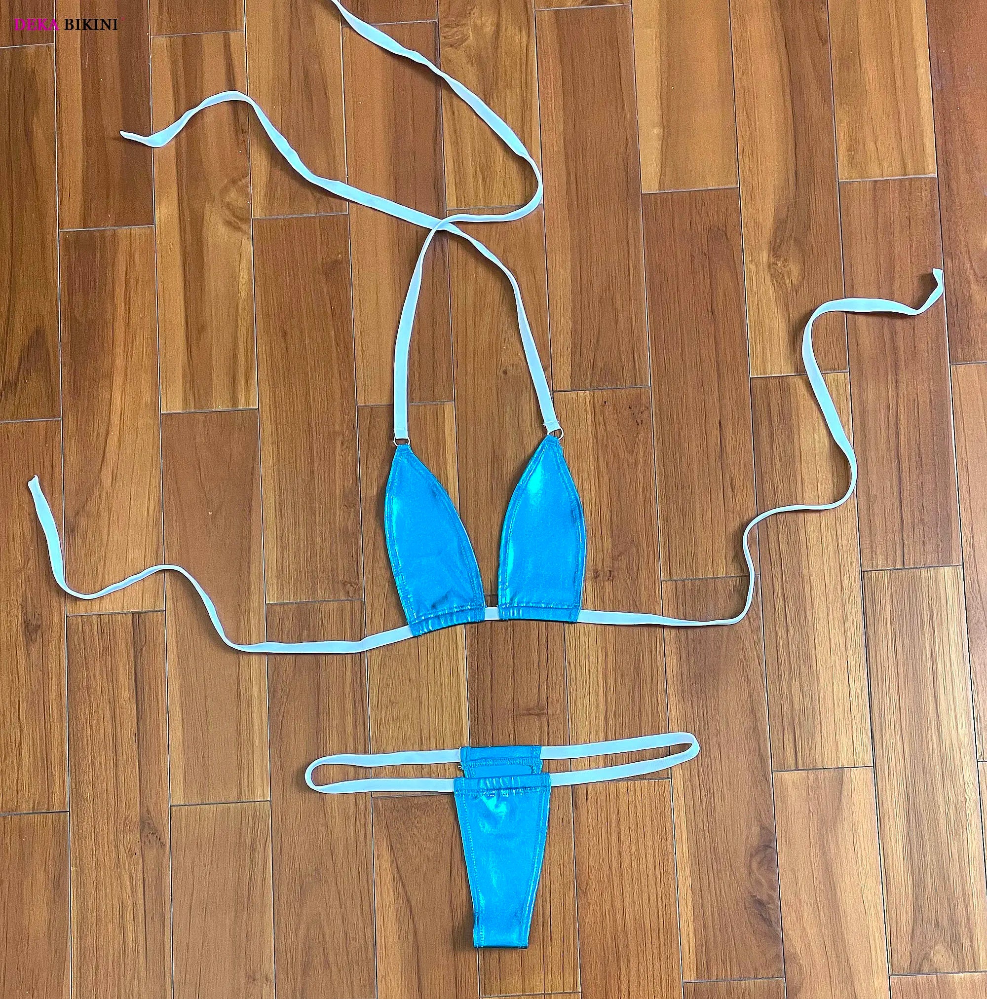 DEKA Mini Micro Bikini Set Summer Women Thong Swimsuit Biquini Patent Leather Swimwear Bronzing Halter String Nightclub