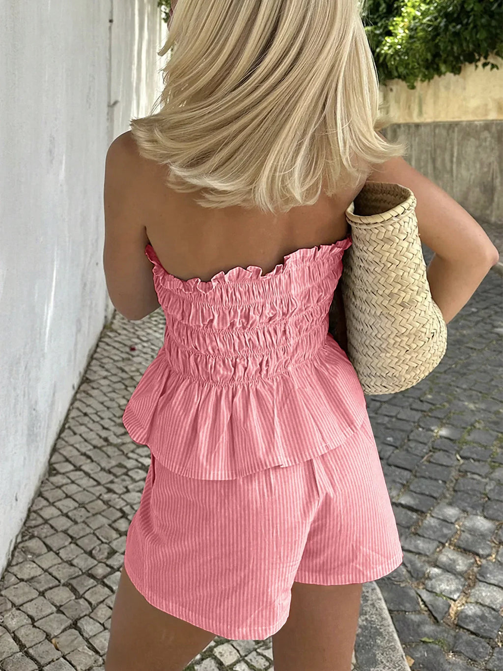 Women's Set Casual Simple Tube Top Fungus Edge Shorts Set Women's Summer Two Piece Sets Womens Outifits Shorts Women