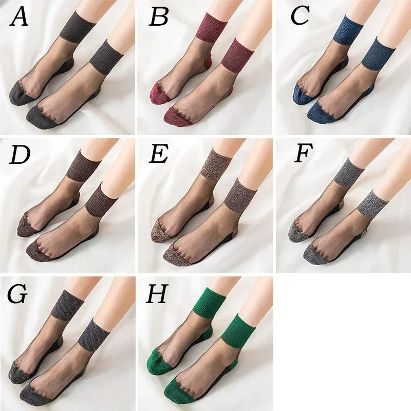 Summer Mesh Hosiery Sock Fashion Lace Short Socks Japanese Style Crystal Glass Socks for Women Sexy Middle Tube Socks