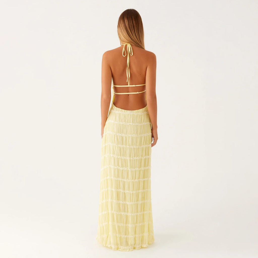 Women Ruched Cocktail Dress Elegant Party Bodycon Dresses Female Long Dress Summer Sleeveless Backless Solid Dress Vestidos