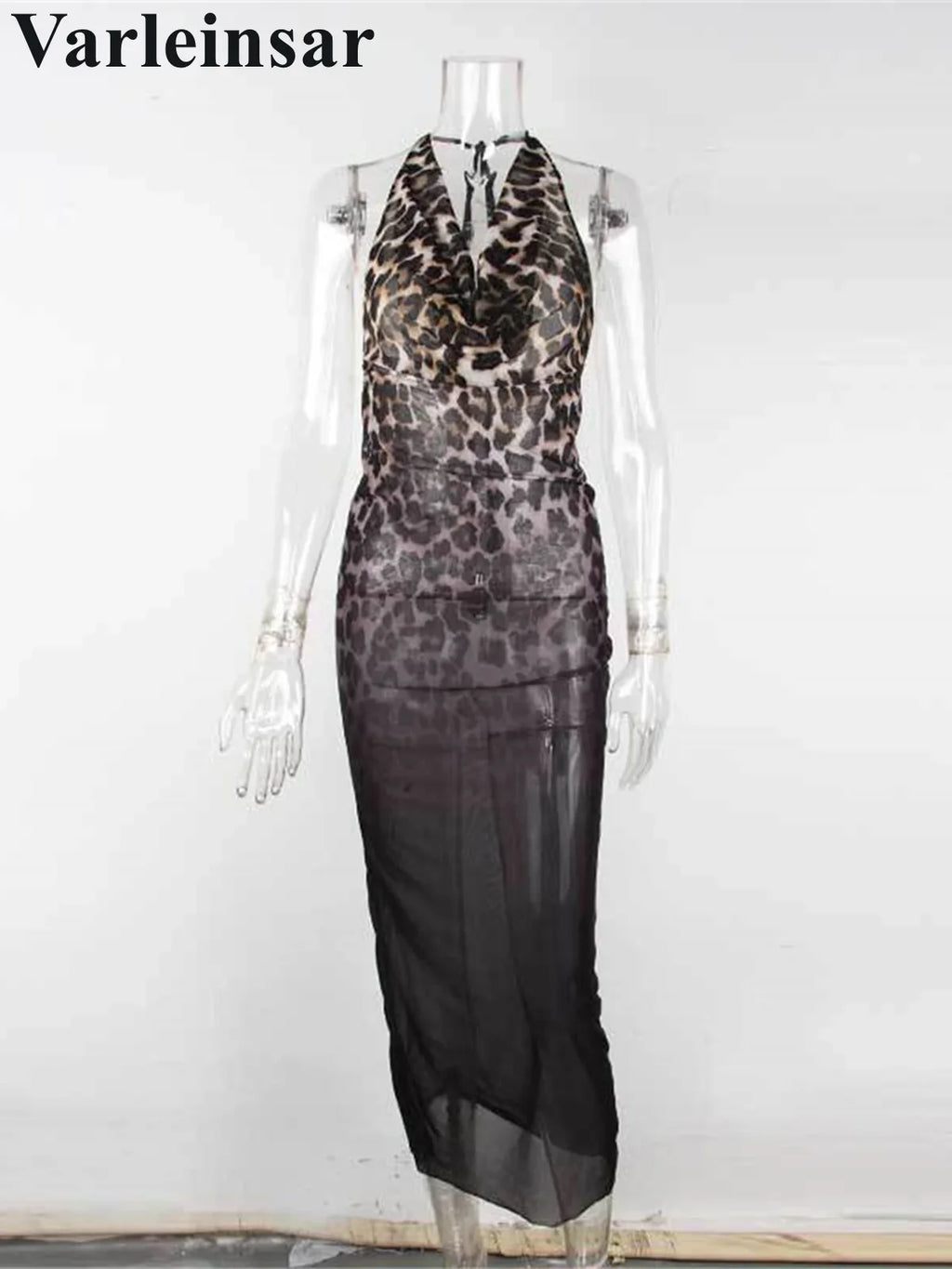 S - XL New Leopard Halter V Neck Backless Tunic Beach Cover Up Cover-ups Beach Dress Beach Wear Beachwear Female Women V7841