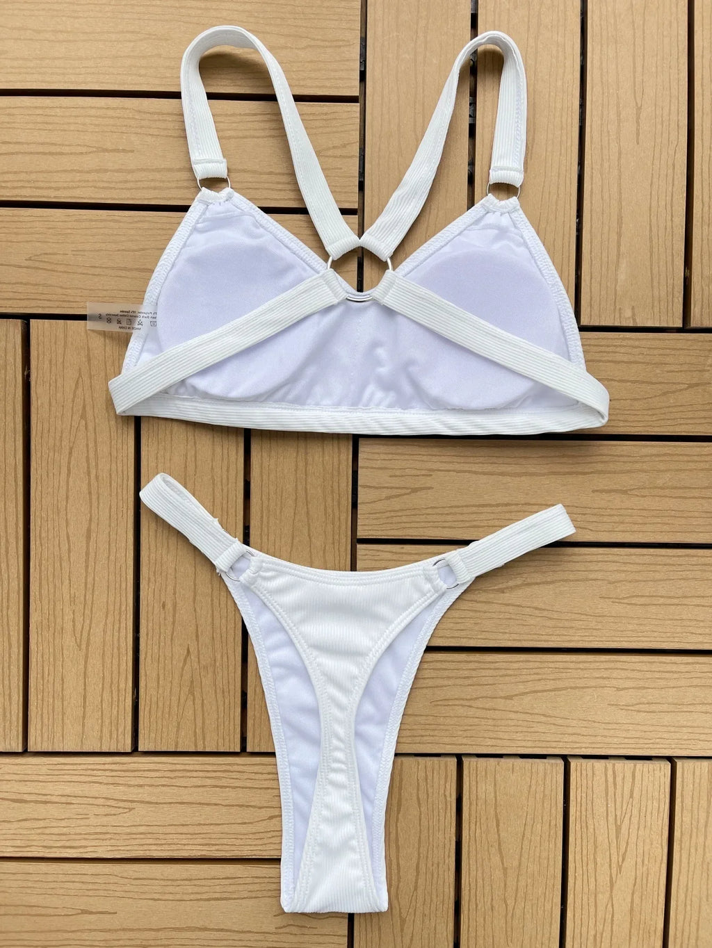 Sexy Ring Linked Backless Bikini Set Women Solid Black White Hollow Out Push Up Micro Swimsuit 2024 Bathing Suit Thong Swimwear