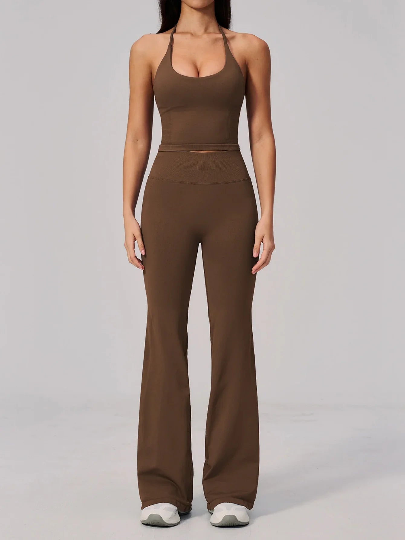 New Yoga Sets Women Summer Seamless Thread Hanging Neck Sports Vest Exercise Fitness Suit High Waist Wide Leg Pants Tracksuit