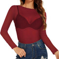 Sexy Women T Shirt See Through Transparent Mesh Tees Long Sleeve Sheer Slim Ladies Solid Round Neck Skinny T-Shirt Lace Crop Top