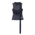 Women's Silk Mesh Scarf Top Women Dark Gray Mesh Halter Neck Sleeveless Top Ruched Front Tie Detail Sheer Casual For Party AFIA