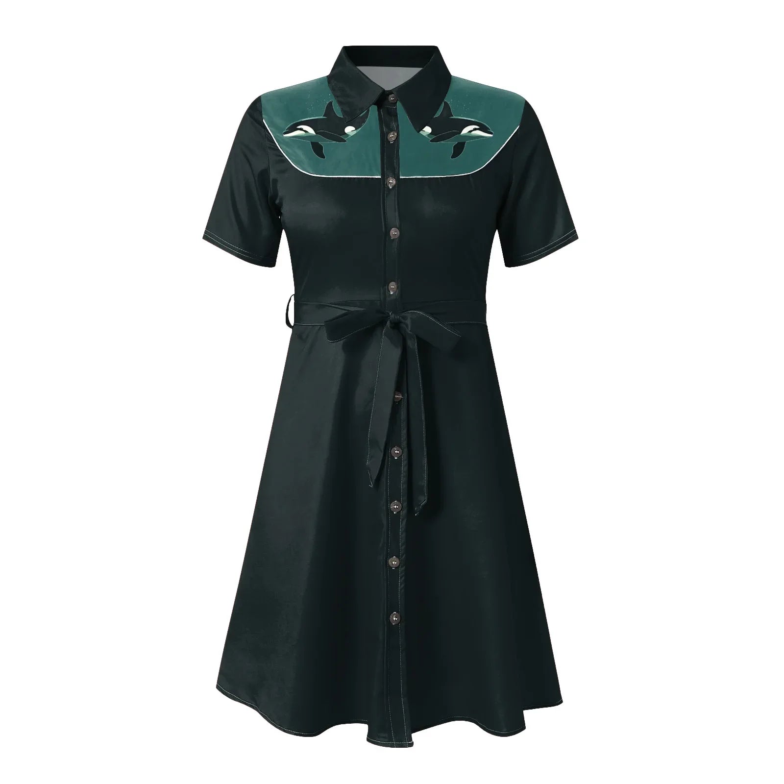 Western Cowgirl Printed Dress Halloween Cosplay Costume Summer Cowboy Button-Down Dress Short Sleeves 100% Cotton Sexy Dress