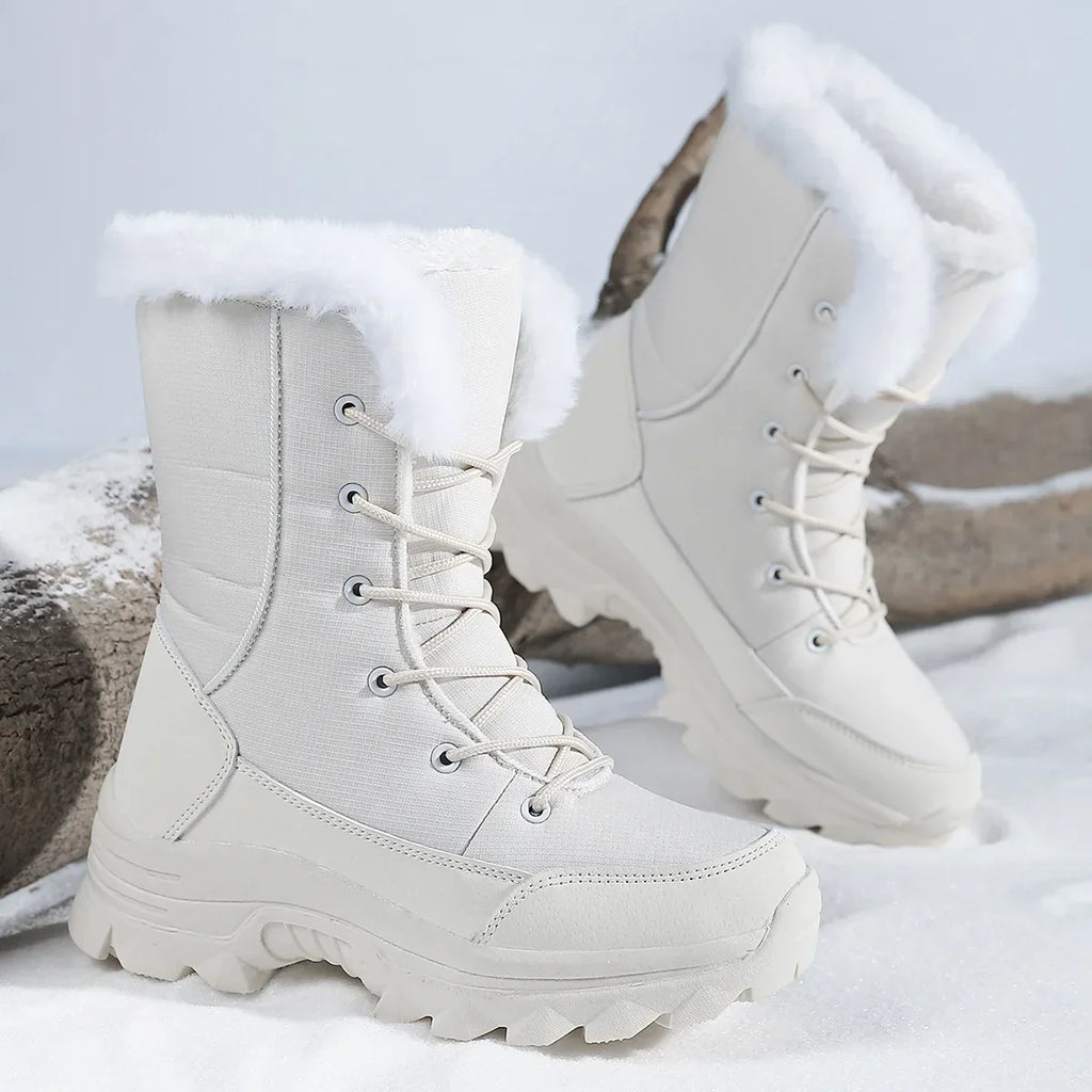 Winter Snow Boots  Women Waterproof Non-Slip Warm Northeast-Style Large Cotton Shoes, Ski , Fleece-Lined,  High-Top Cotton Boots
