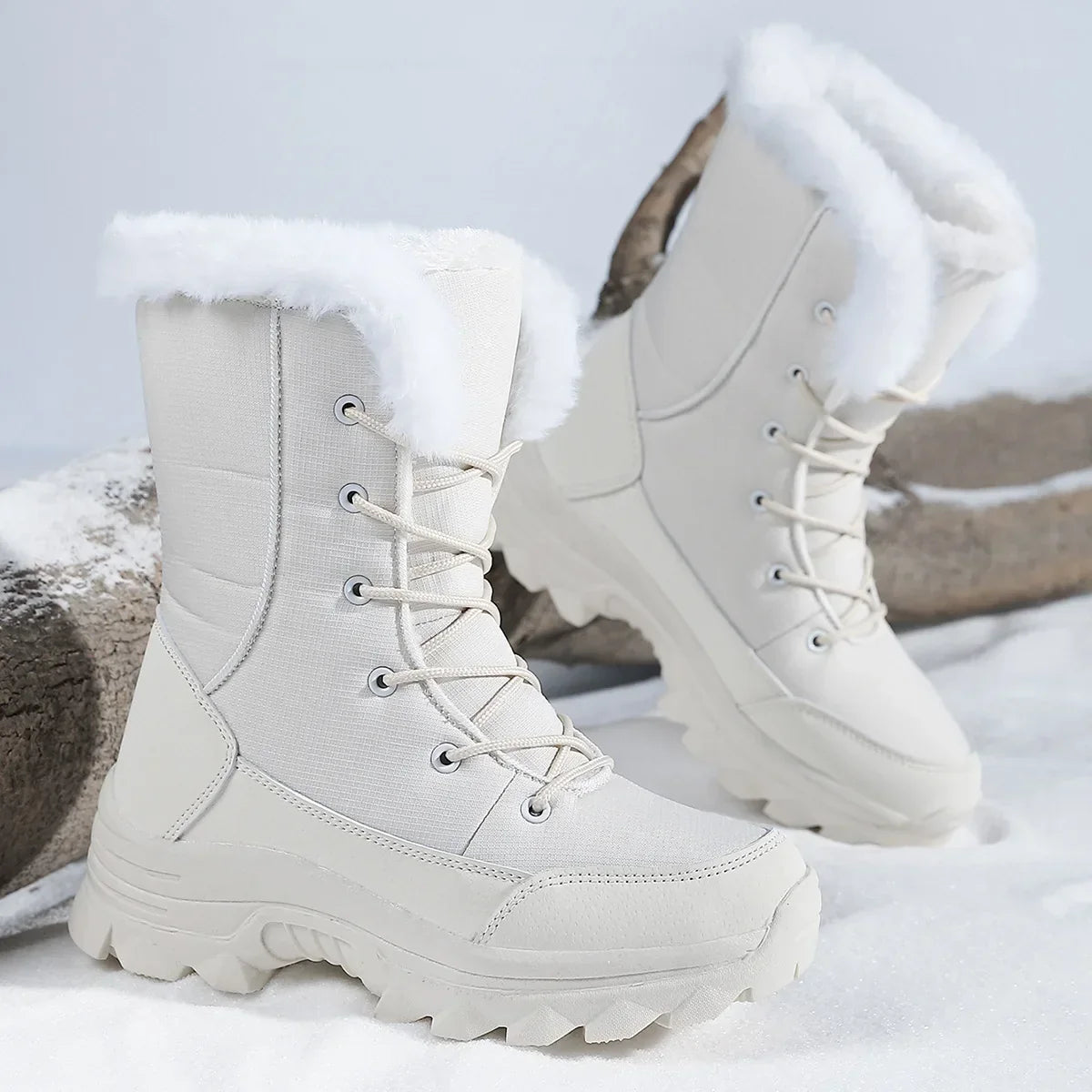 Winter Snow Boots  Women Waterproof Non-Slip Warm Northeast-Style Large Cotton Shoes, Ski , Fleece-Lined,  High-Top Cotton Boots