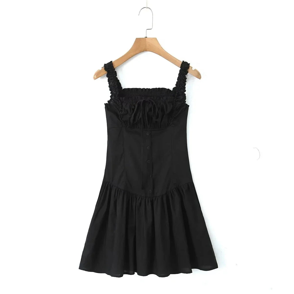 Foridol Bowknot Smocked White Short Dress Women Summer Cotton Mini Sleeveless Tank Sundress Beach Chic Buttons Dress for Petite