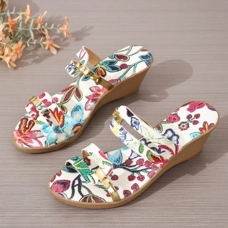 Ladies Summer Fashion Open Toe Narrow Strap Designer Womens Shoes Casual Leather Thick Sole Wedge Women's Sandals Large Size