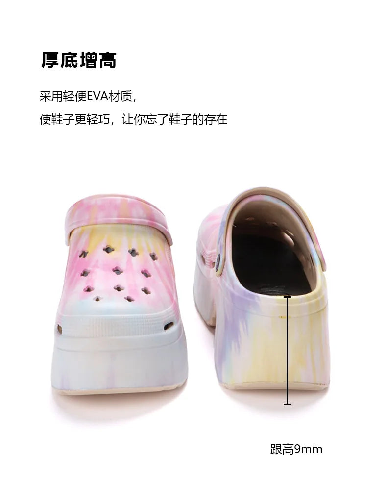 Leopard Platform Clogs for Women Closed Toe Chunky High Heel Sandals Woman New Summer Street Beach Slides Girls Fashion Slippers