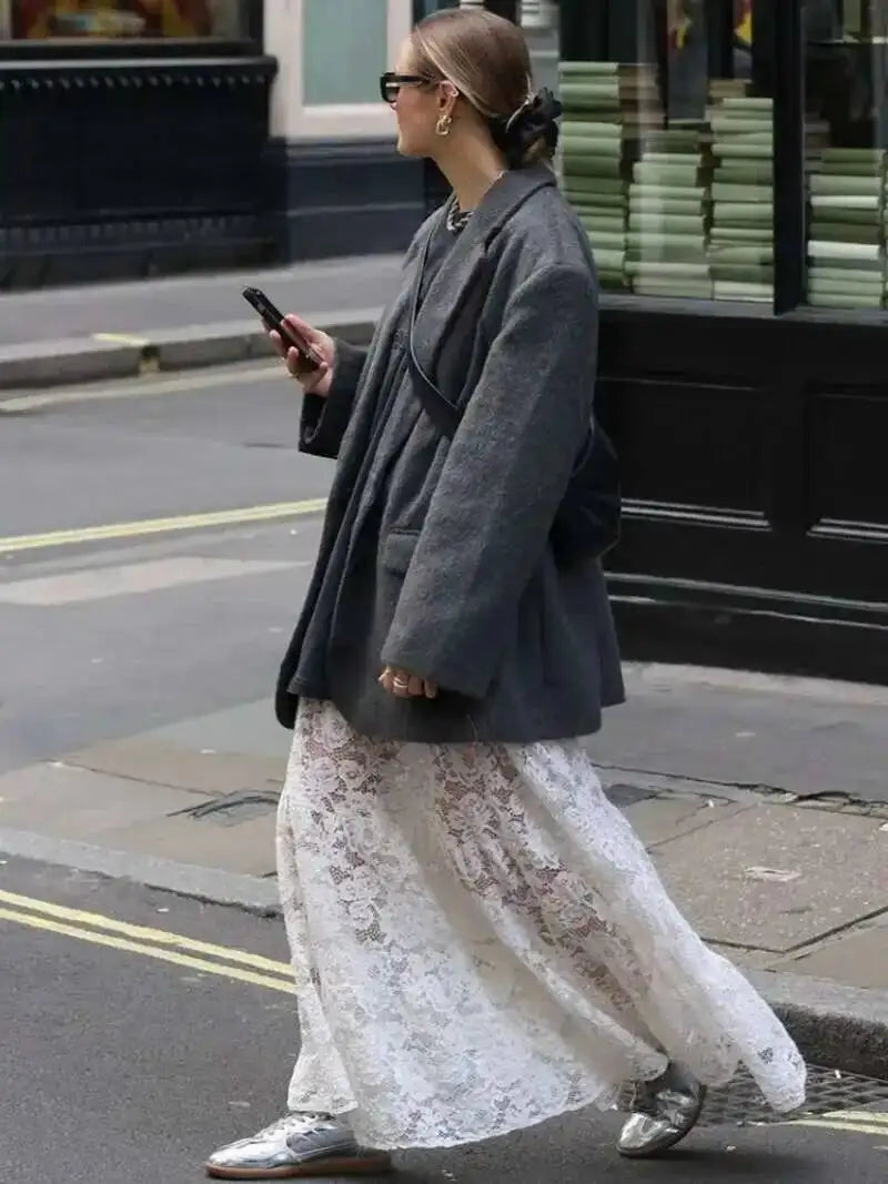 Mesh Sheer Lace Skirts Women High Waist Street Fashion Loose Hollow Out Long Skirt Party Sexy Patchwork Clubwear 2026 50JZ