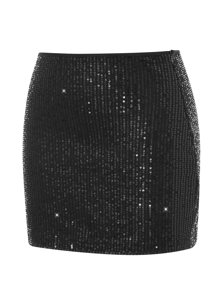 Summer Women Sequins Mini Skirts High Waist Bodycon Pencil Short Skirt for Party Club