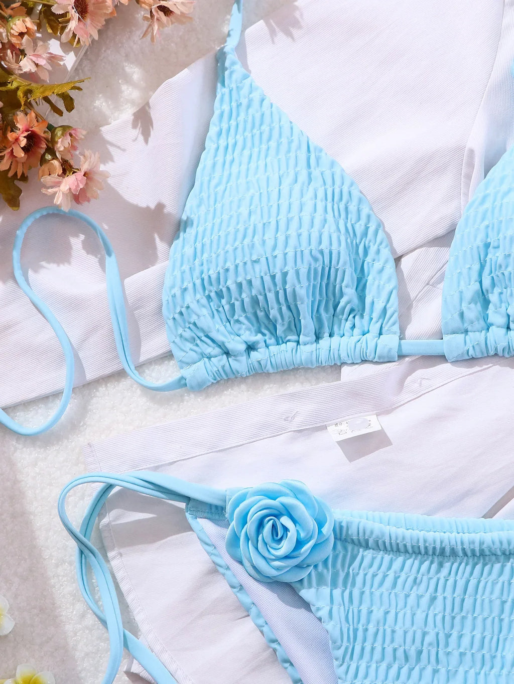 DEKA Women Sexy Thong 3D Flowers Bikini Set Halter Strappy Bikini Thong Swimwear Female Swimsuit Two-pieces Bather Bathing Suit
