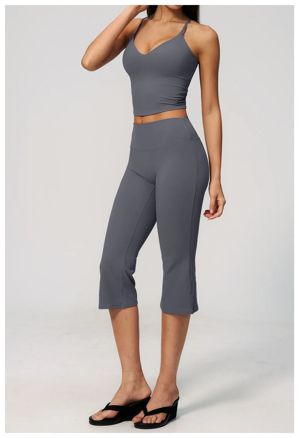 Summer New Yoga Clothing Women Solid V Neck Slim Sports Tank Top Athletic Wear High Waist Butt Lift Mid Pants Gym Fitness Suits