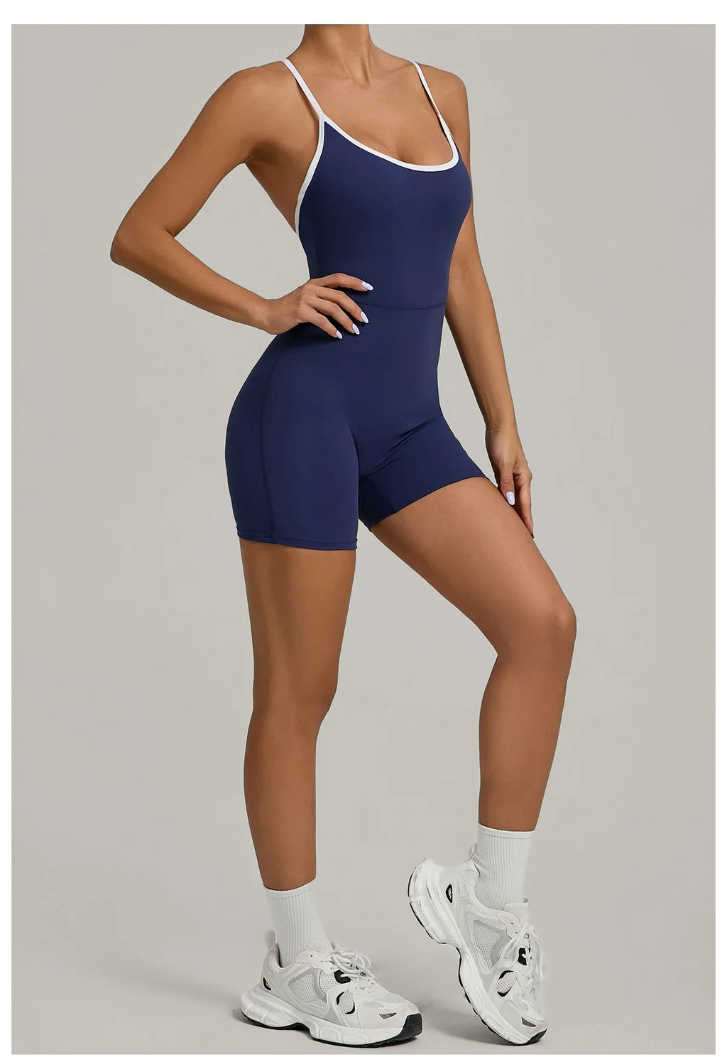 Spring/summer Women's Contrasting Yoga Jumpsuit Hollow Out Cross Back Camisole One Piece Sports Suit Hip Lifting Fitness Romper