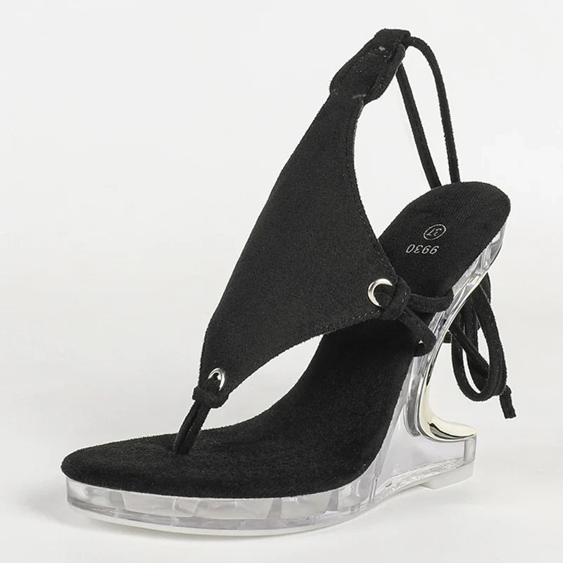 New Fashion Clip Toe Ankle Strap Irregular High Heels Walking Hollow Shoe Summer Party Women Platform Wedge Sandal Size 43