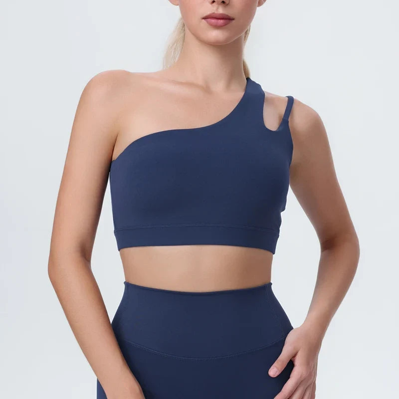 DIA FIT JOY Yoga Sports Bra Single Shoulder Irregular Strap Naked feel Sensation Beautiful Back Design Comfortable Breathable