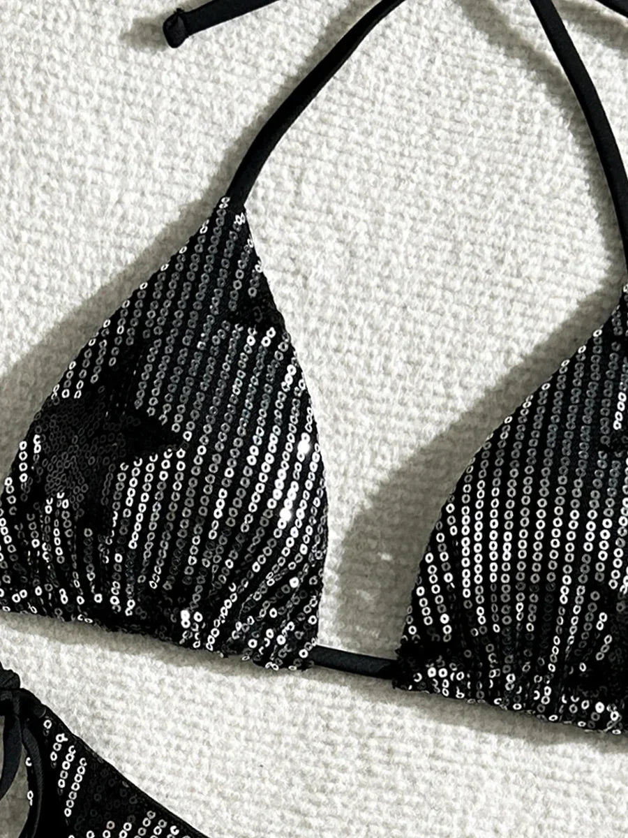 Sparkling Star Sequins Halter Bikini Women Swimsuit Female Swimwear Two Pieces Bikini Set Brazilian Bathing Suit Swim Beachwear