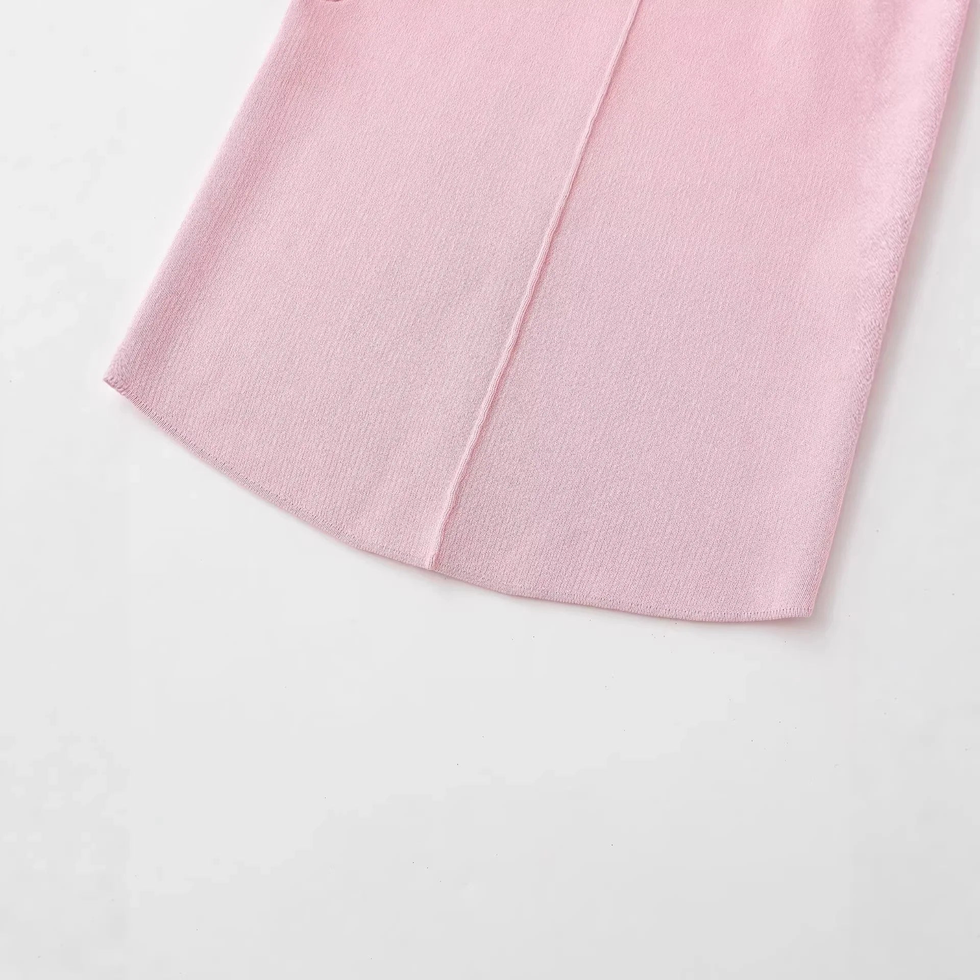 Women's Fashion Casual Puff Sleeve Casual Top Pink Puff Sleeve Knit Top Round Neck Ribbed Back Zipper Casual Style T-Shirt 60BW
