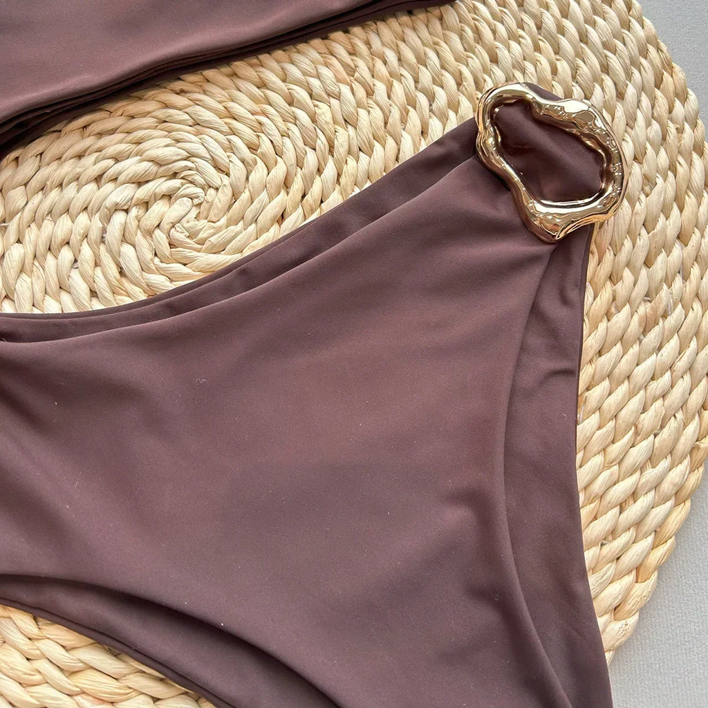 Asymmetric One Shoulder Metal Ring Women Swimwear One Piece Swimsuit Female High Cut Monokini Bather Bathing Suit Swim Beachwear