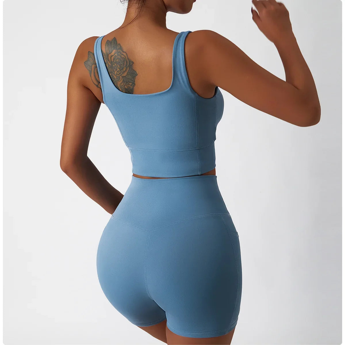 Comfortable Skin Friendly Summer High Waist Yoga Shorts Gym Hip Lift Pants Pocket Breathable Running Cycling Sports Shorts Women