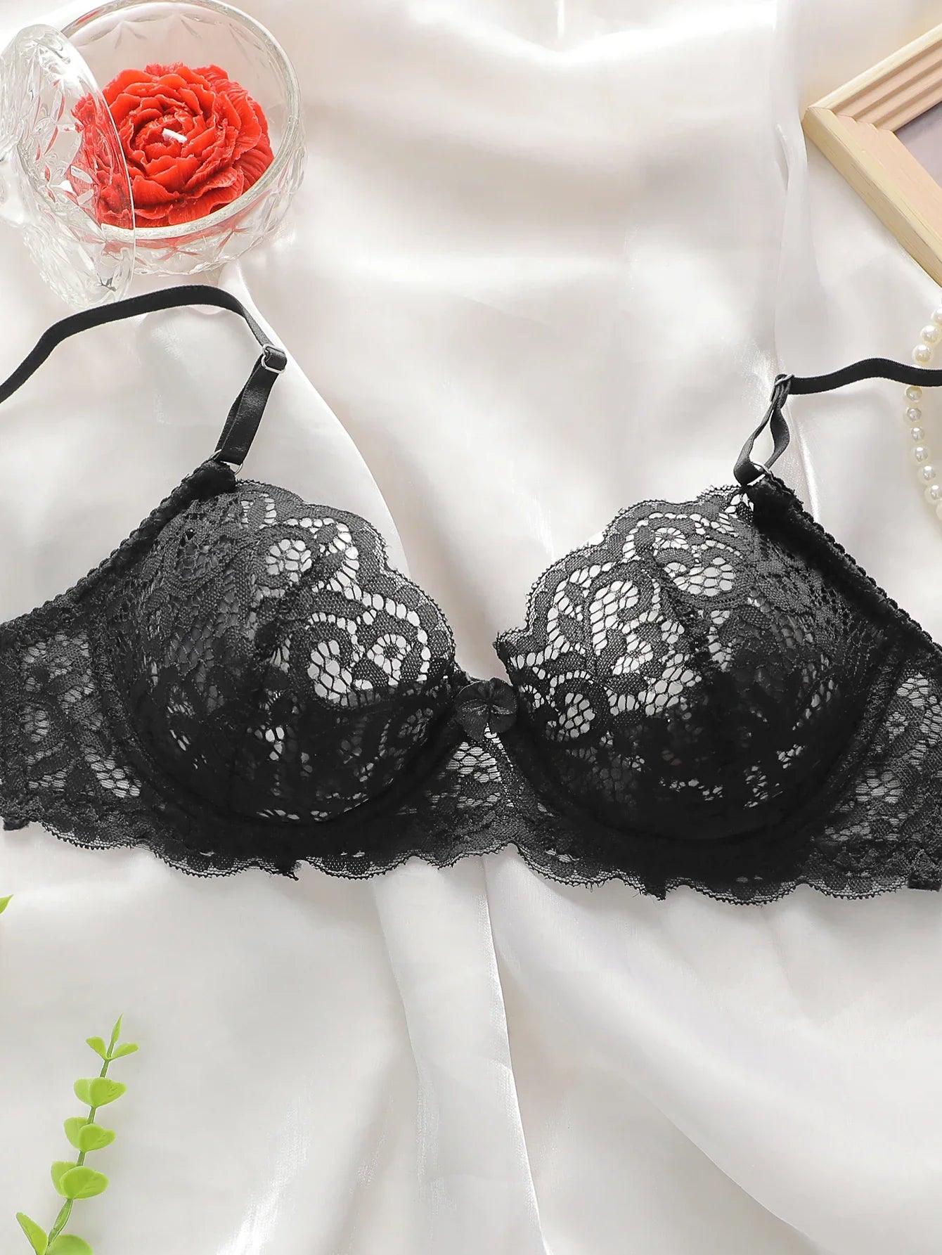 Women's Embroidered Breathable Lace Sexy Bra with Steel Hoop Collar Push Up Shoulder Straps Adjustable for Daily Comfort A3166