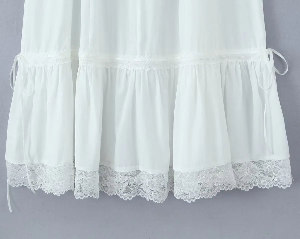 Summer Womens White Dresses Spaghetti Strap New in Long Dress 2025 Beach Casual Midi Party Vestidos Single Breasted Lace Dress