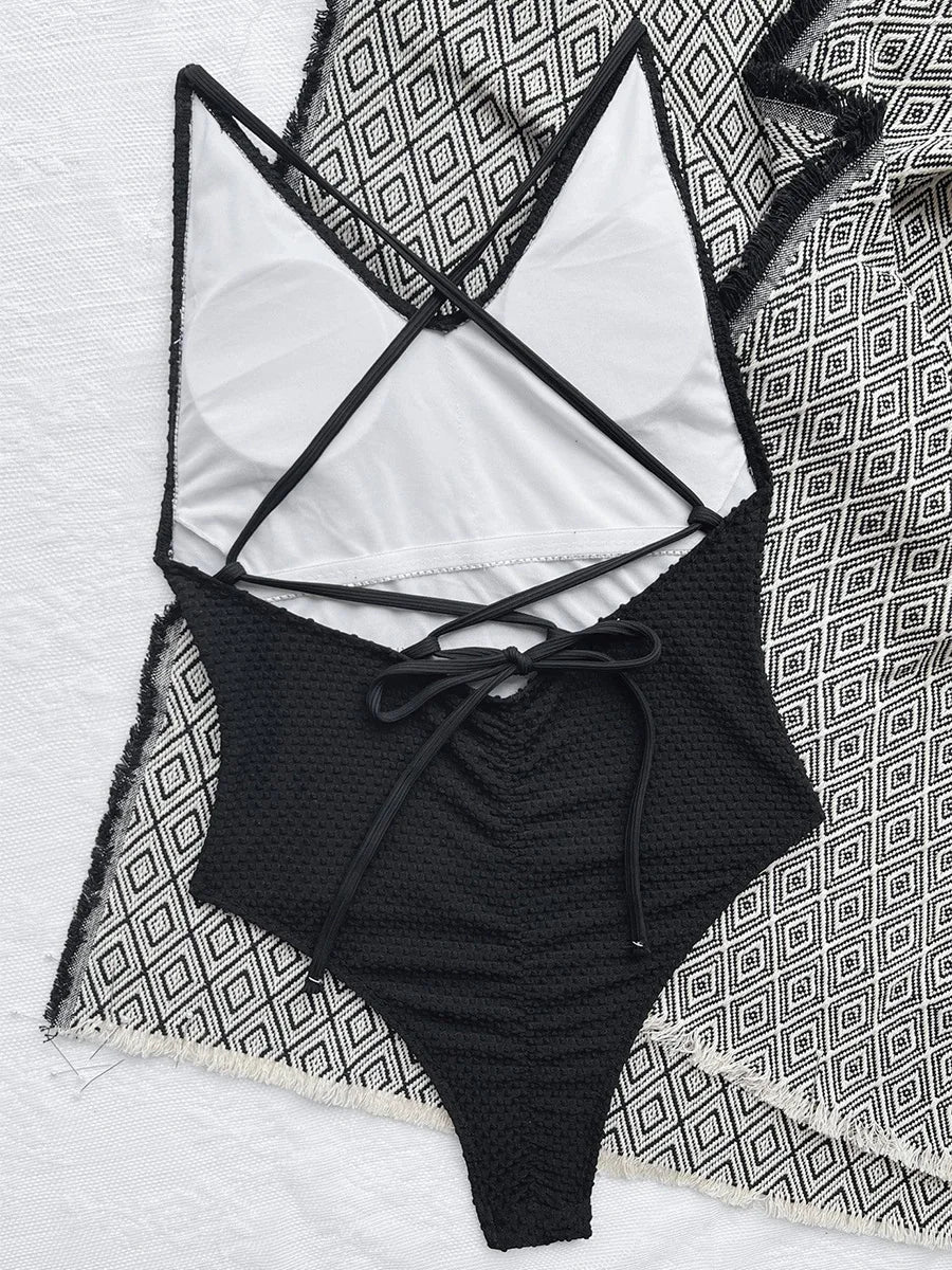 2026 V Neck Scrunch Butt Female Swimwear One Piece Swimsuit Women Backless Monokini Sexy High cut Bathing Suit Swim Bodysuit