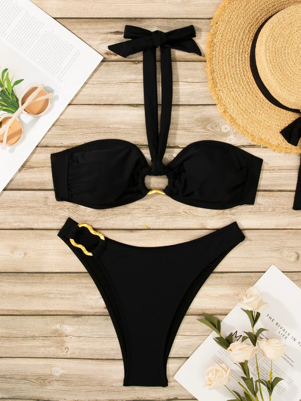 Ring Link Bikini 2026 Women Halter Swimsuit Solid Sexy Beadeau Swimwear Female Bathers Bathing Swimming Swim Suit Beachwear