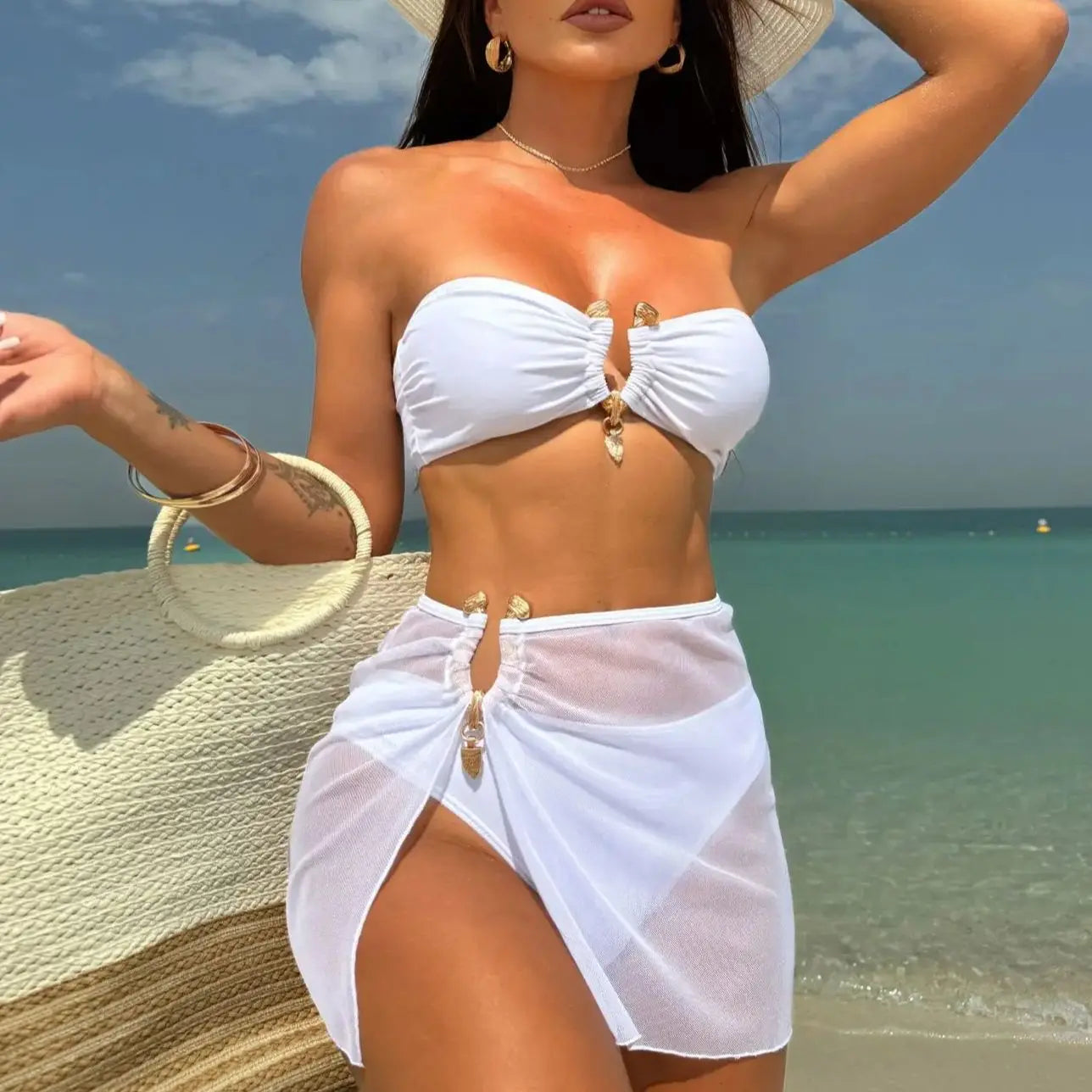DEKA U Bandeau Bikinis Set Mujer Strapless Swimwear Sexy Women 3 Piece Swimsuit Bathing Suit Biquinis Brazilian Bikini