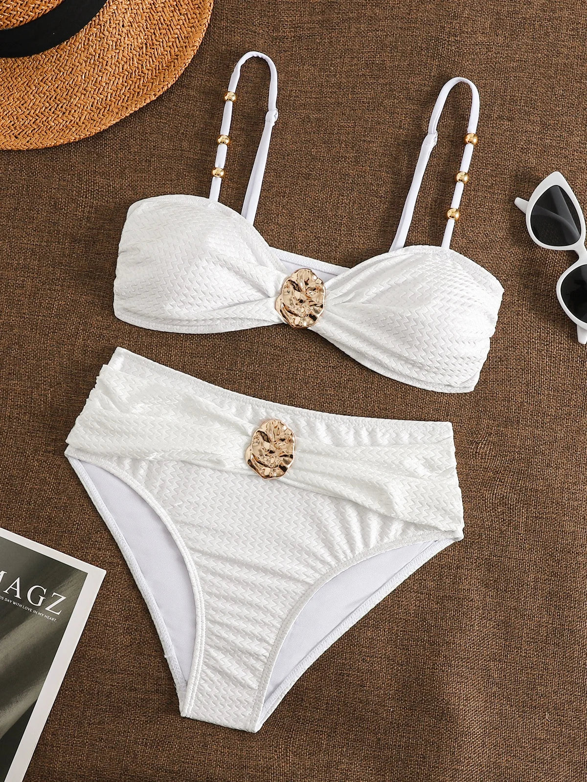 Sexy Metal Buckle High Waist Bikini Set Women Black Green Pleate Push Up Bra Swimwear Beach Bathing Suit Two Piece Swimsuit 2026