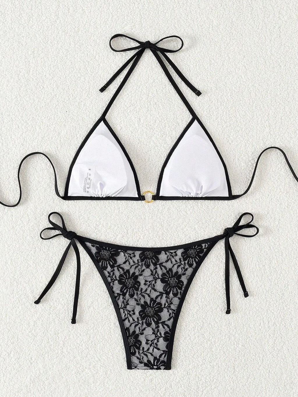 Embroidery Mesh Lace Halter High Cut Bikini Female Swimsuit Women Swimwear Two-pieces Bikini Set Bather Bathing Suit Swim Beach