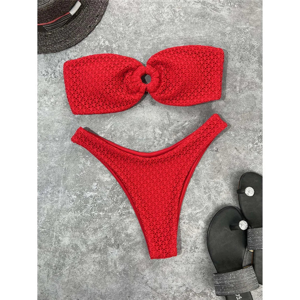 Sexy Wrinkled Bandeau Strapless Bikini Women Swimwear Female Swimsuit Two-Pieces Bikini Set Bather Bathing Suit Swim Lady V3367L