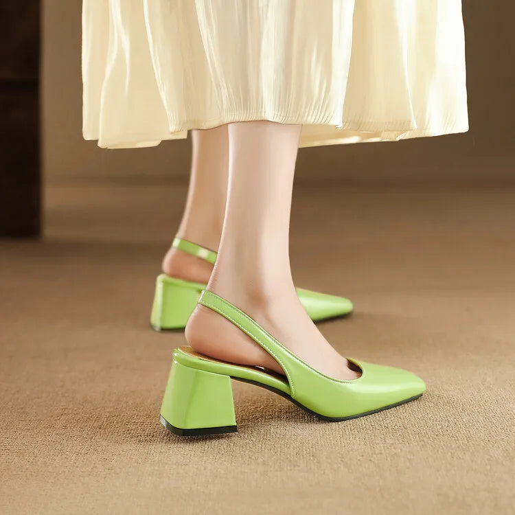 NASBAVI Women's Block Heels Pumps Shoes Elegant Summer Sandals Green Pink Close Toe Slingback Office Wedding Dress Shoes Female
