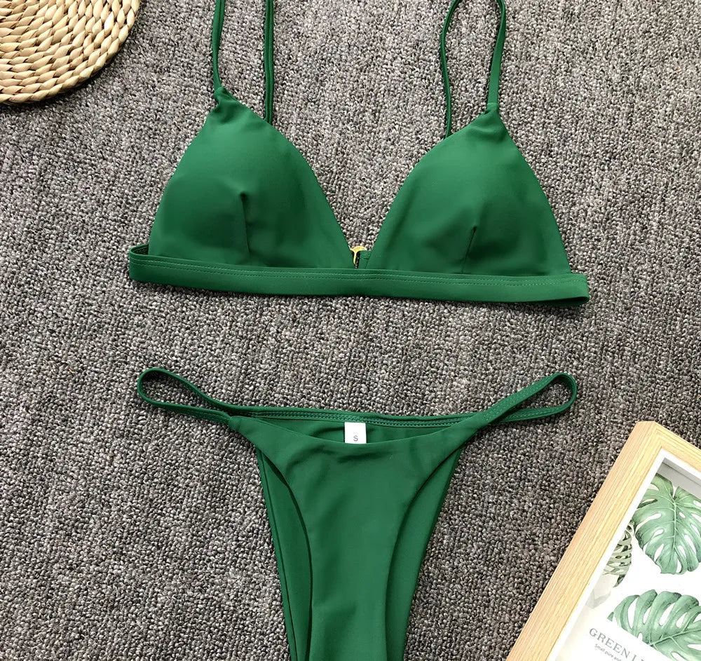 DEKA Women Sexy Solid Mini Micro Bikini Set Push-up padded Bra Thong Split Swimwear Female Bandage Bathing Suit Lacing Swimsuit