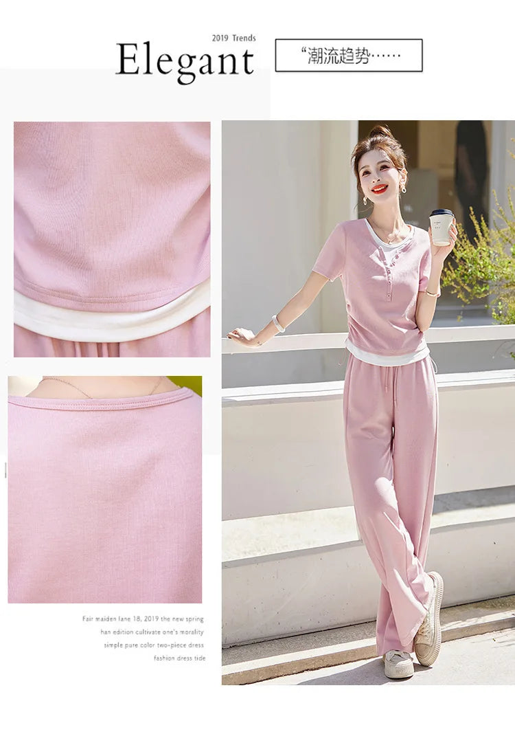Knitted two-piece casual suit is loose and comfortable