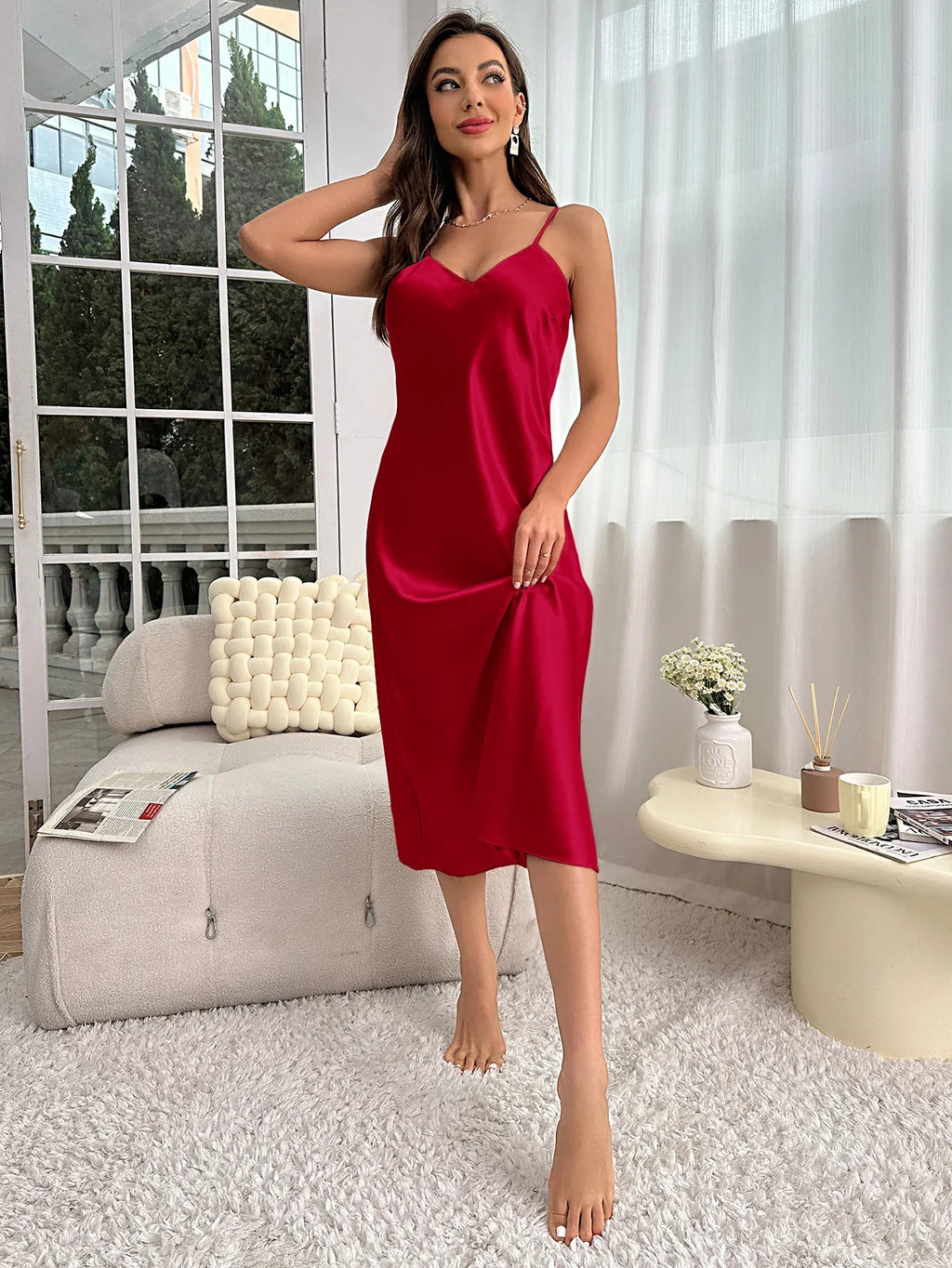 Women's Nightdress Spaghetti Strap V Neck Elegant Luxury Comfortable Breathable Loungewear Relaxing Daily Leisure Classic Style