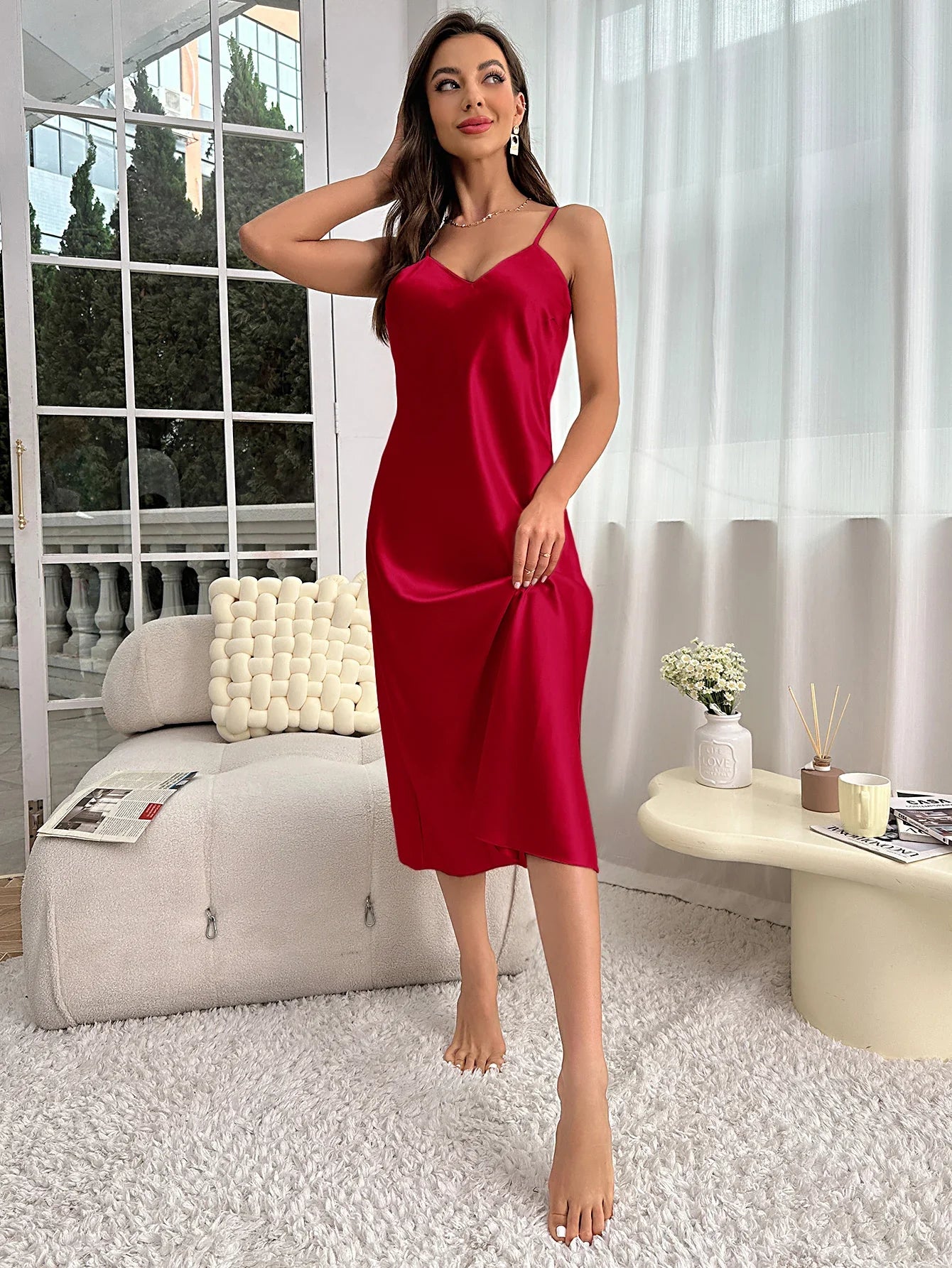 Women's Nightdress Spaghetti Strap V Neck Elegant Luxury Comfortable Breathable Loungewear Relaxing Daily Leisure Classic Style