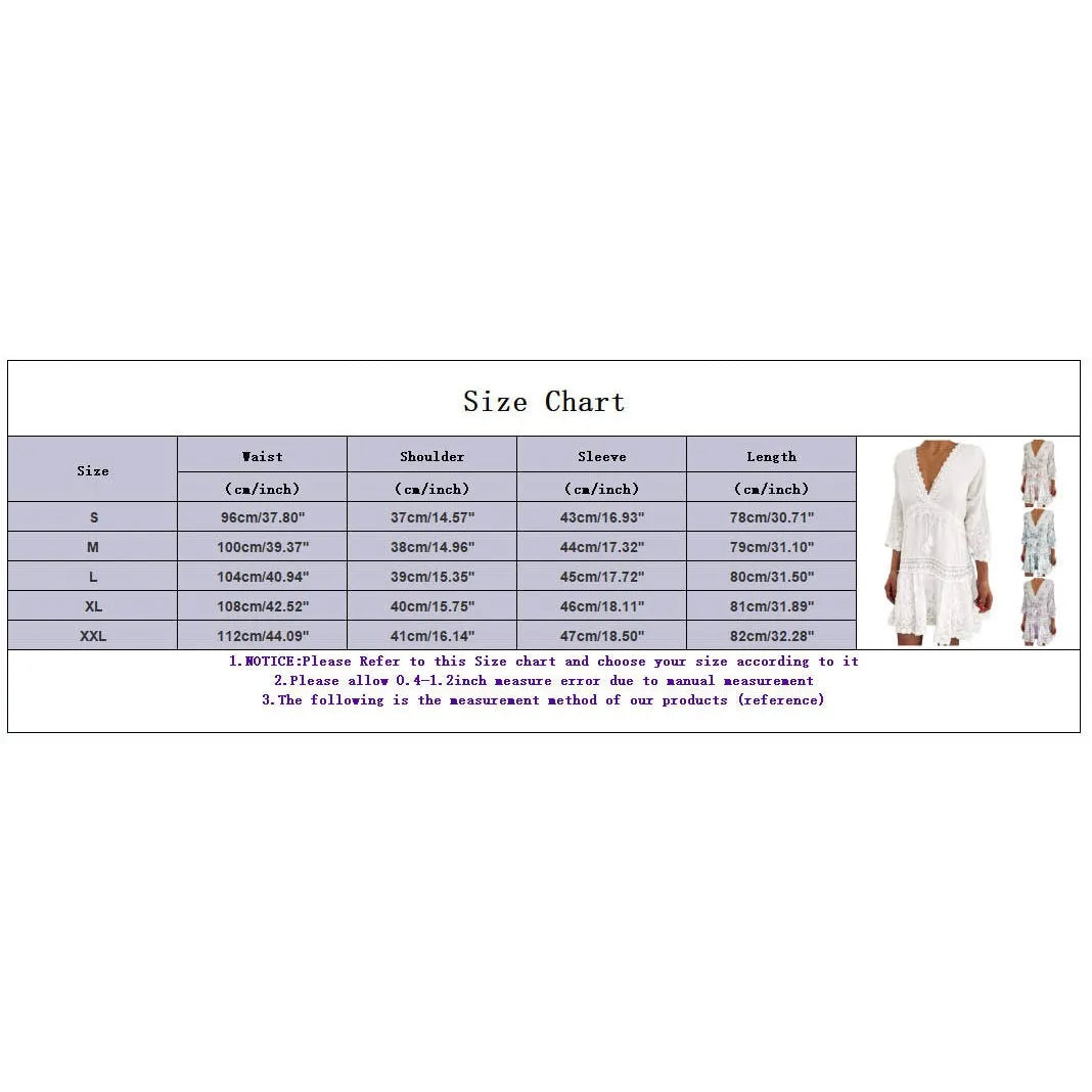 Dresses For Formal Occasions Womens Fashion V Neck Lace Jacquard Seven Quarter Sleeve Bohemian Floral Dress Sexy Beach Sundress
