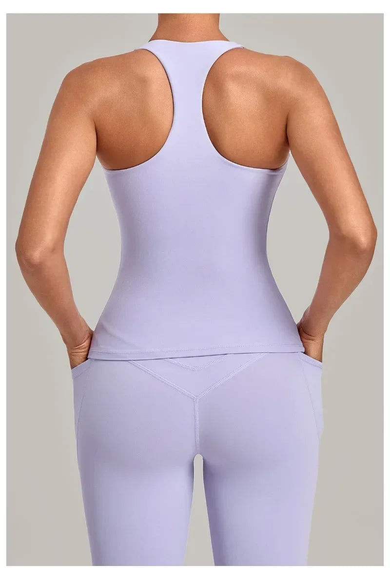 Women's Seamless Yoga Vest Sports Fitness Gym Beauty Back Top Nude Slim Fit Training Running Workout Vest